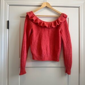 Anthropologie Ruffle Coral Sweater